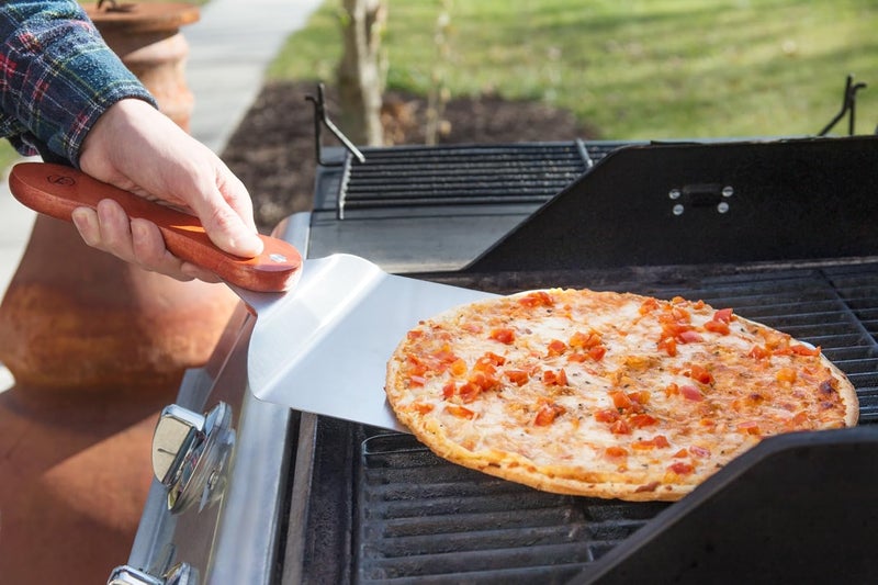 Outset Pizza Peel and Rocking Cutter Tool, 2- Piece Set, Stainless Steel With Wood Handle - Image 3